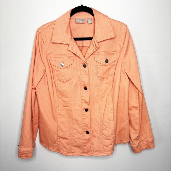 Chico's Cantaloupe 2 Piece Denim Set Size 2/L Jean Jacket Ankle Pants Stretch - Picture 4 of 14